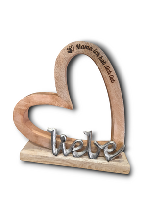 personalisiertes Konturherz auf Holzfuß mit Schriftzug "Liebe" 25cm