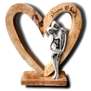 personalisiertes Liebespaar im Holzherz 24x27x5 cm Geschenke zum Hochzeitstag