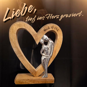 personalisiertes Liebespaar im Holzherz 24x27x5 cm Hochzeitsgeschenk