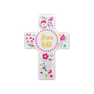 Magent Kreuz "Jesus lebt " mit Blumenmuster