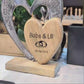 personalisiertes großes Metallherz mit Herz aus Holz 26cm