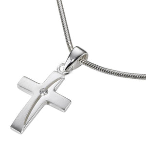Halskette mit Anhänger Kreuz mit Zirkonia matt/glänzend