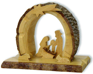 Baumstamm Krippe aus Olivenholz 7cm zum Aufstellen Handarbeit