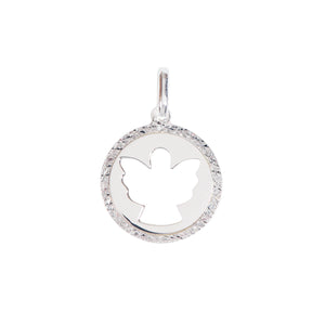 runder Engelanhänger aus Sterlingsilber 1,6cm mit verziertem Rand
