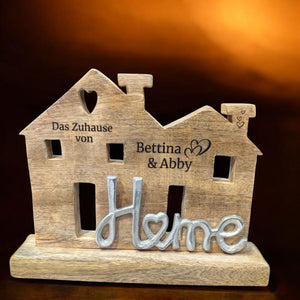Häuser Deko Holz mit Schriftzug Home 24cm