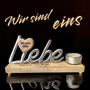 Kerzenständer Schriftzug "Liebe" 21x12 cm personalisiertes Geschenk